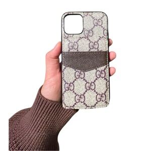 Gucci Phone Case Purple & Grey Leather with Wallet Card Holder